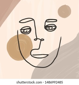 Abstract face art one line continuous drawing. Woman fashion portrait. Monochrome doddle hand sketch. Minimal poster. Contemporary trendy design for placards, flyers, brochures, invitations. 