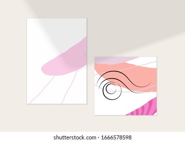 Dibujo continuo en una línea de arte facial abstracto. Retrato del logo de la moda femenina. Dibujo a mano libre. Afiche mínimo o impresión se burlan de la sombra superpuesta. Plantilla de diseño moderno de tarjetas o volantes.