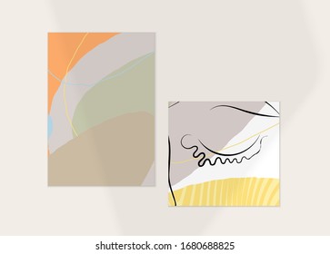 Abstract face art one line continuous drawing. Woman fashion logo portrait. Free hand sketch. Minimal poster or print mock up with shadow overlay. Contemporary trendy card or flyer design template.