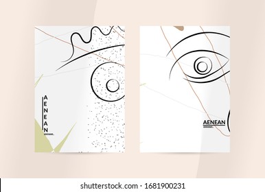 Dibujo continuo en una línea de arte facial abstracto. Retrato del logo de la moda femenina. Dibujo a mano libre. Afiche mínimo o impresión se burlan de la sombra superpuesta. Plantilla de diseño moderno de tarjetas o volantes.