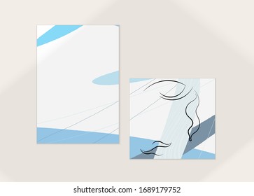 Abstract face art one line continuous drawing. Woman fashion logo portrait. Free hand sketch. Minimal poster or print mock up with shadow overlay. Contemporary trendy card or flyer design template.