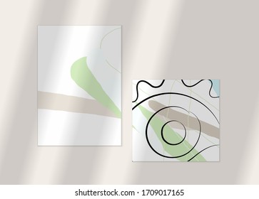Dibujo continuo en una línea de arte facial abstracto. Retrato del logo de la moda femenina. Dibujo a mano libre. Afiche mínimo o impresión se burlan de la sombra superpuesta. Plantilla de diseño moderno de tarjetas o volantes.