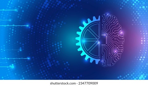 The abstract face of artificial intelligence. Digital brain, vector software digital code. Network interpretation. Head silhouette with particles on a dark blue background, data analysis, data science