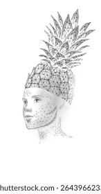 Abstract face artwork with geometric shapes. Polygonal woman portrait modern design. Technology innovation science creativity imagination. Monochrome minimalistic background vector illustration