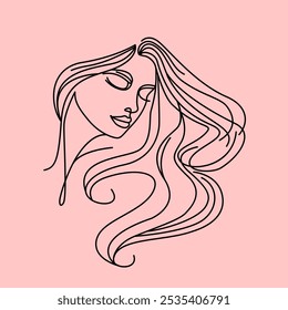 Abstract face of a beautiful girl with long hair. flat vector illustration on white background