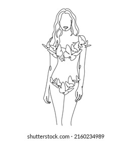 Abstract face with butterfly by one line drawing. Buttrfly Line Art. Portrait minimalistic style.  Botanical print. Nature symbol of cosmetics. 
Fashion print. Beaty salon art