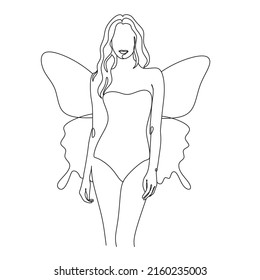 Resumen de la cara con mariposa en un dibujo de una línea. Arte de línea de mariposa. Estilo minimalista de retrato.  Huella botánica. Símbolo natural de los cosméticos. 
Impresión de moda. Arte de salón de belleza