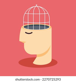 Abstract face with cage on the head