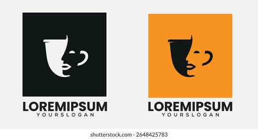 Abstract Face and Coffee Cup Logo Design