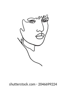 Abstract Face. Continuous Line Art. Hand Drawn Sketch. Trendy One Line Art. Self Made Woman.