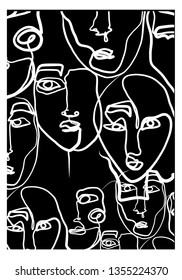 Abstract face continuous line drawing Fashion vector contemporary illustration