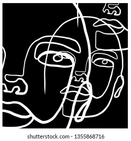 Abstract face continuous line drawing Fashion vector contemporary illustration