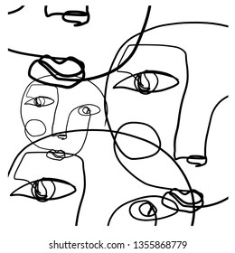 Abstract face continuous line drawing Fashion vector contemporary illustration