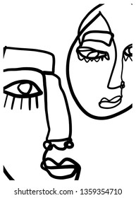 Abstract face. Continuous line drawing . Hand drawn modern creative graphic art. Fashion portrait. 