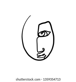 Abstract face. Continuous line drawing . Hand drawn modern creative graphic art. Fashion portrait. 