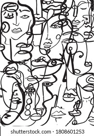 Abstract face continuous line drawing Fashion vector contemporary illustration