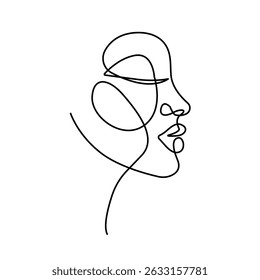 Abstract Face Continuous Line Drawing. Woman Profile, Minimalist Fashion Concept, Female Beauty One Line Art, Vector Illustration. Female Contemporary Portrait Minimalist Style. Not AI	