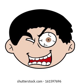 abstract face with crazy expression on white background