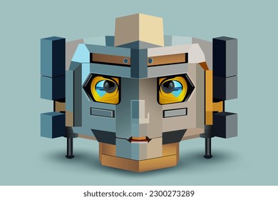 abstract face in a cubic style in the form of a robot