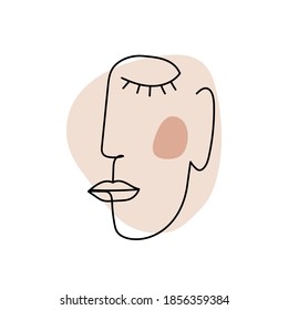 Abstract face design in continuous line art. Modern poster in minimalistic cubism style with geometric shapes. Vector illustration.