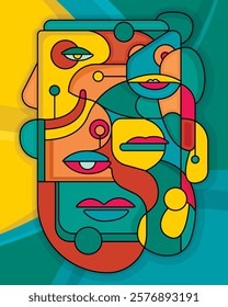 Abstract face design wall art. Vector. Avant-garde faces in abstract design. Stylish Wall Art.