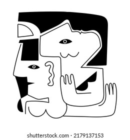 Abstract face drawing aesthetic, minimal continuous line vector illustration. Contemporary modern portrait for wall art,print, poster,card, beauty vogue design.