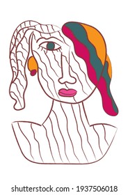 abstract face drawing. hand drawn art brush strokes contemporary portrait woman for wall art , fashion design and your promotion
