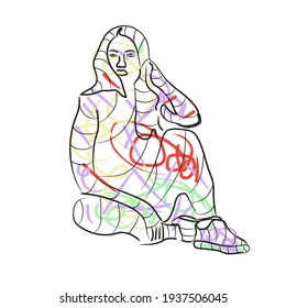 abstract face drawing. hand drawn art brush strokes contemporary portrait woman for wall art , fashion design and your promotion