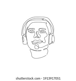 Abstract face drawing one line of man with headphone.