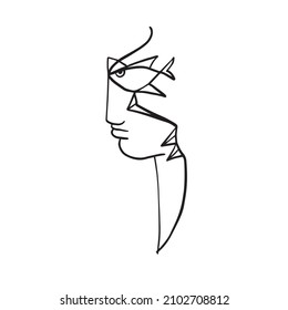 Abstract Face. Drawing in style Jean Cocteau. Design for poster. 