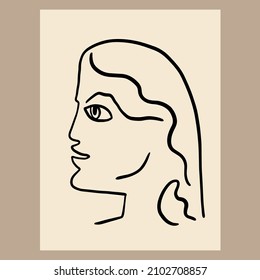 Abstract Face. Drawing in style Jean Cocteau. Design for poster. 