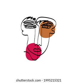 abstract face drawing for wall art, poster and t-shirt. contemporary portrait people in continuous line drawing style
