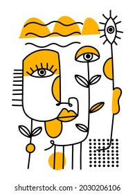 Abstract face drawing,line,icon vector illustration.