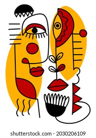 Abstract face drawing,line,icon vector illustration.