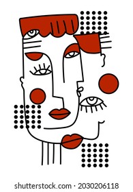 Resumen de dibujo facial, línea, ilustración vectorial de icono.