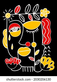 Abstract face drawing,line,icon vector illustration.