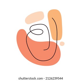 Abstract face drawn by hand in one line with spots of nude and warm colors. Design art monoline portrait concept
