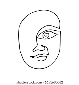 Abstract face drawn in doodle style. Hand-drawn linear image for business, web, logo, fashion.