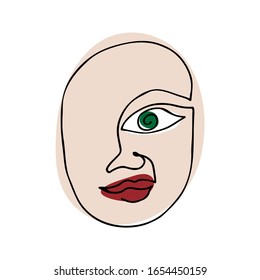 Abstract face drawn in doodle style. Hand-drawn linear image for terrier, business, web, logo, fashion.