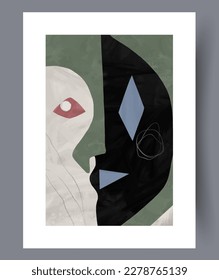 Resumen facial surrealismo esotérico en la pared de arte impreso. Paredes de arte para el diseño interior. Marco decorativo contemporáneo con surrealismo. Afiche de carátula abstracta mínimo imprimible.