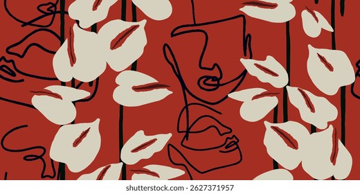 Cara Abstractas y patrón de ilustración de flores 
