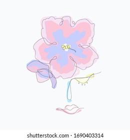 Abstract face with flowers by one line vector drawing