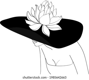 Abstract face with flowers by one line vector drawing. Portrait minimalistic style. Botanical print. Nature symbol of cosmetics. Modern continuous line art. Fashion print. Beaty salon logo.