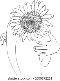 Abstract face with flowers by one line vector drawing. Portrait minimalistic style. Botanical print. Nature symbol of cosmetics. Modern continuous line art. Fashion print. Beaty salon logo.