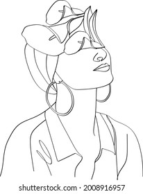 Abstract face with flowers by one line vector drawing. Portrait minimalistic style. Botanical print. Nature symbol of cosmetics. Modern continuous line art. Fashion print. Beaty salon logo.