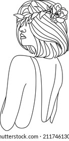 Abstract face with flowers by one line vector drawing. Portrait minimalistic style. Botanical print. Nature symbol of cosmetics. Modern continuous line art. Fashion print. Beaty salon logo.