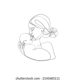 Abstract face with flowers by one line vector drawing. Portrait minimalistic style. Botanical print. Modern continuous line art.