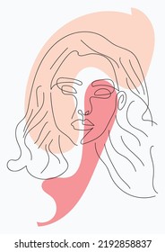 Cara abstracta con flores por dibujo vectorial de una línea. Retrato de estilo minimalista. Huella botánica. Símbolo natural de la cosmética