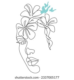 Abstraktes Gesicht mit Blumen von einer Linie zeichnen.Vektor.
