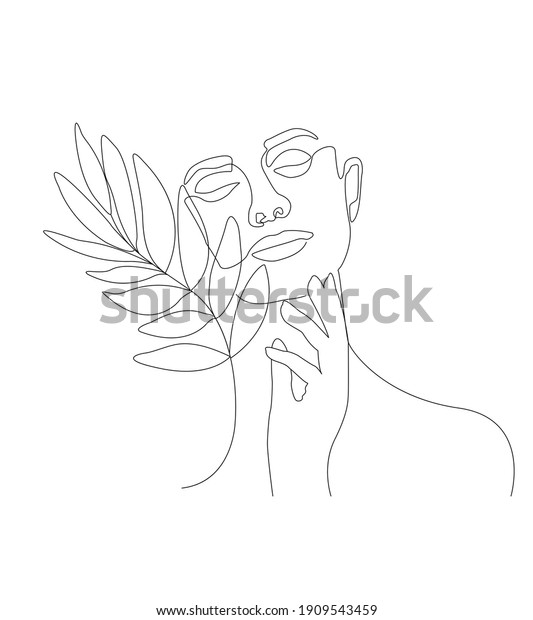 Abstract Face Flowers By One Line Stock Vector (Royalty Free ...